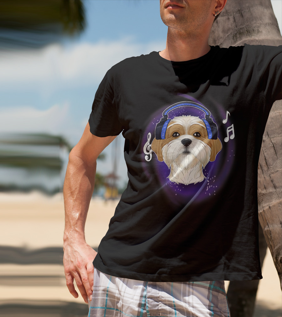 Cute Shih Tzu DJ Headphones Music Lover T-Shirt