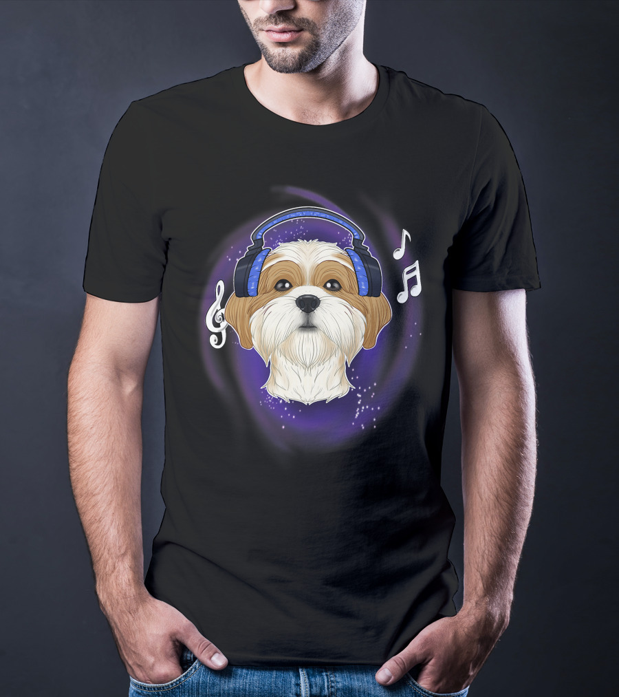 Cute Shih Tzu DJ Headphones Music Lover T-Shirt