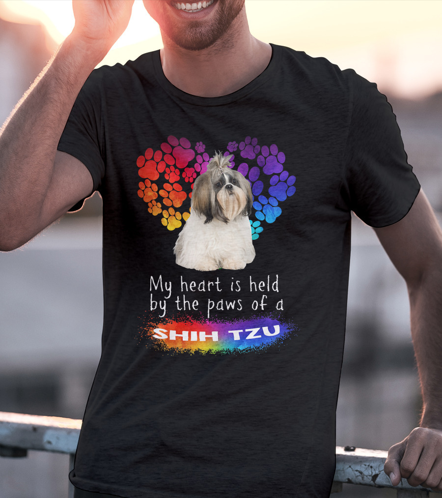 My Heart Is Held By The Paws Of A Shih Tzu Rainbow Paws T-Shirt
