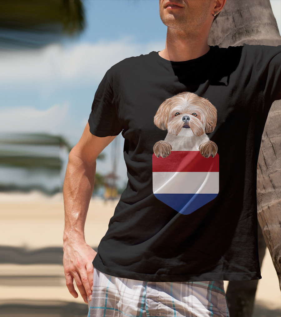 Netherlands Flag Pocket Shih Tzu Dog T-Shirt