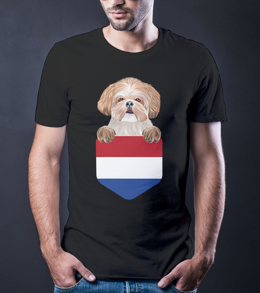 Netherlands Flag Pocket Shih Tzu Dog T-Shirt