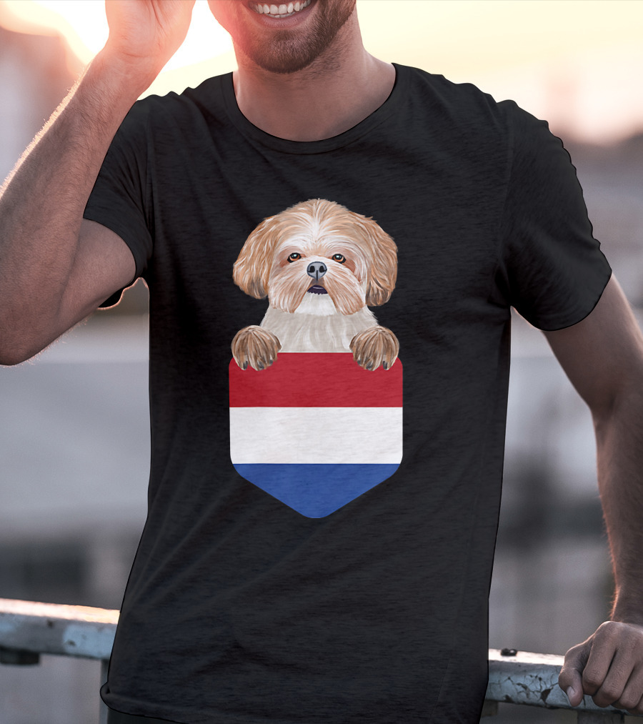 Netherlands Flag Pocket Shih Tzu Dog T-Shirt