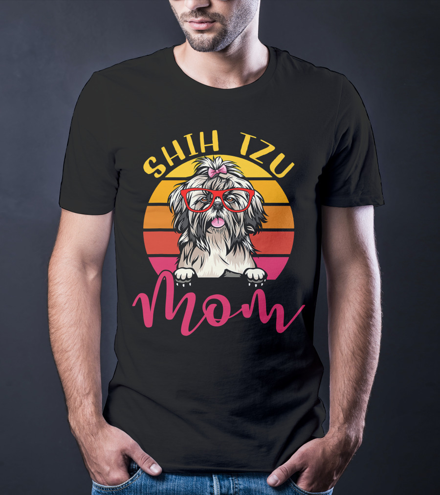 Shih Tzu Mom Retro Vintage Funny Dog Mama Mothers T-Shirt