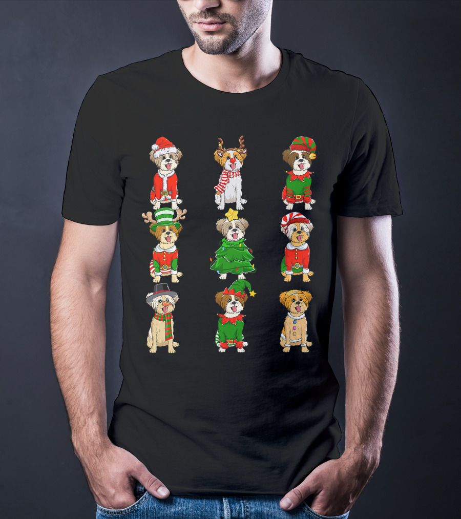 Santa Shih Tzu Christmas Tree Lights Elf Reindeer Santa Shih Tzu Reindeer Elf T-Shirt