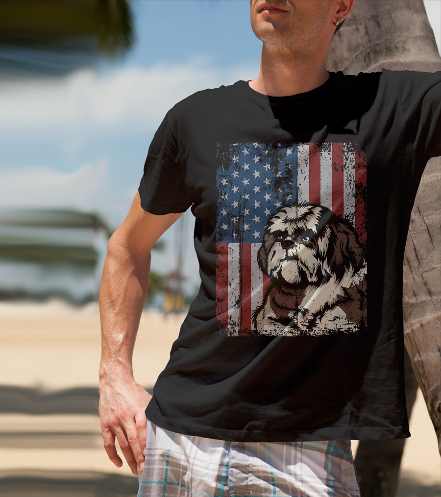 Shih Tzu American Flag Patriotic Owner T-Shirt