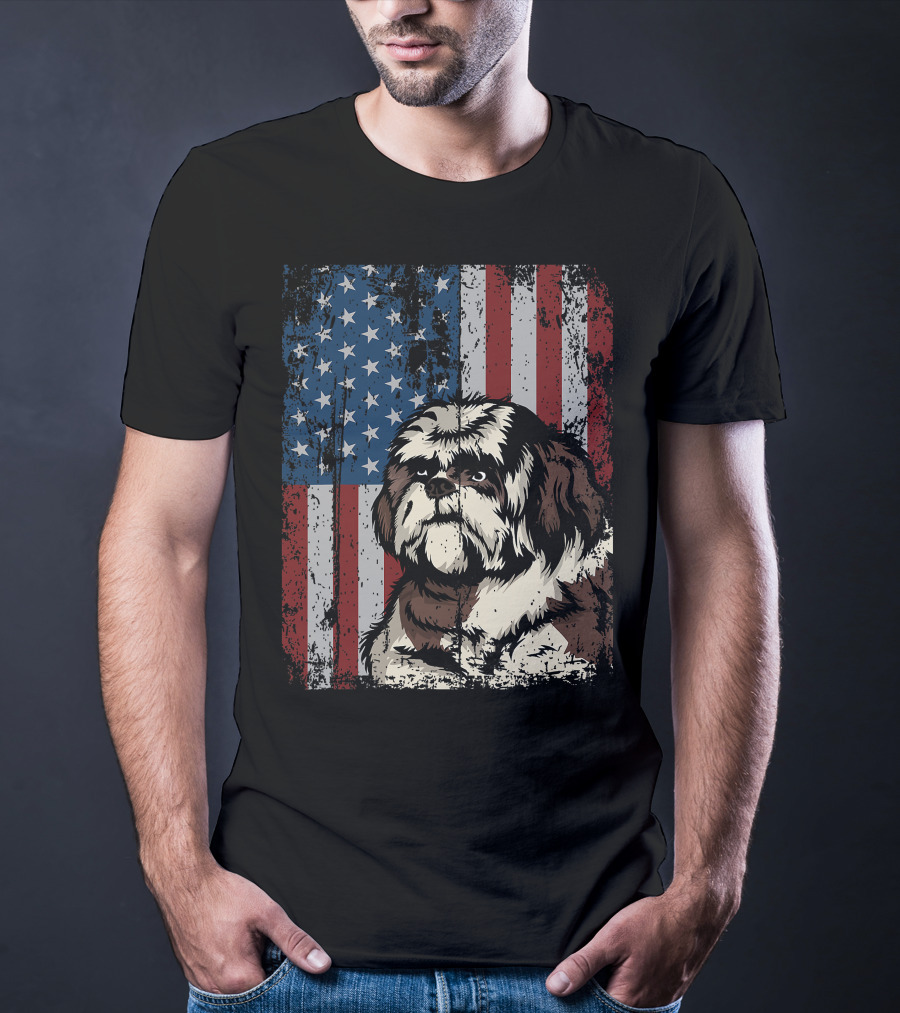 Shih Tzu American Flag Patriotic Owner T-Shirt
