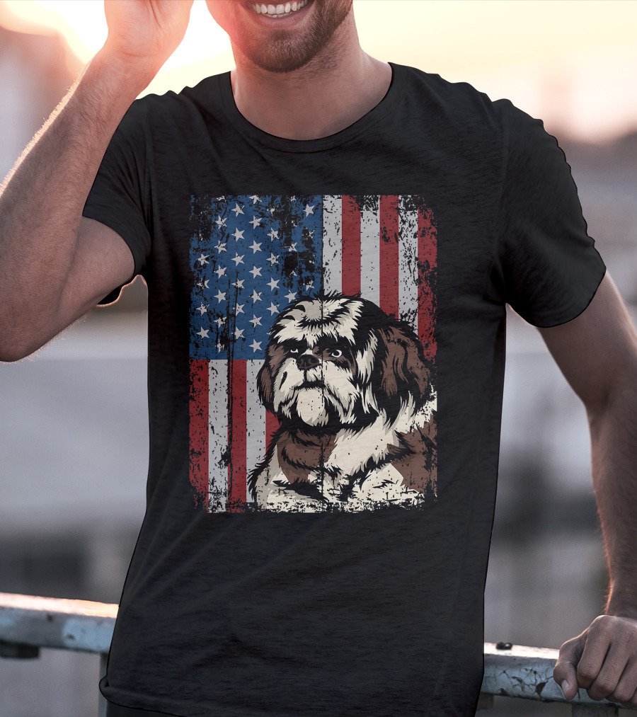 Shih Tzu American Flag Patriotic Owner T-Shirt