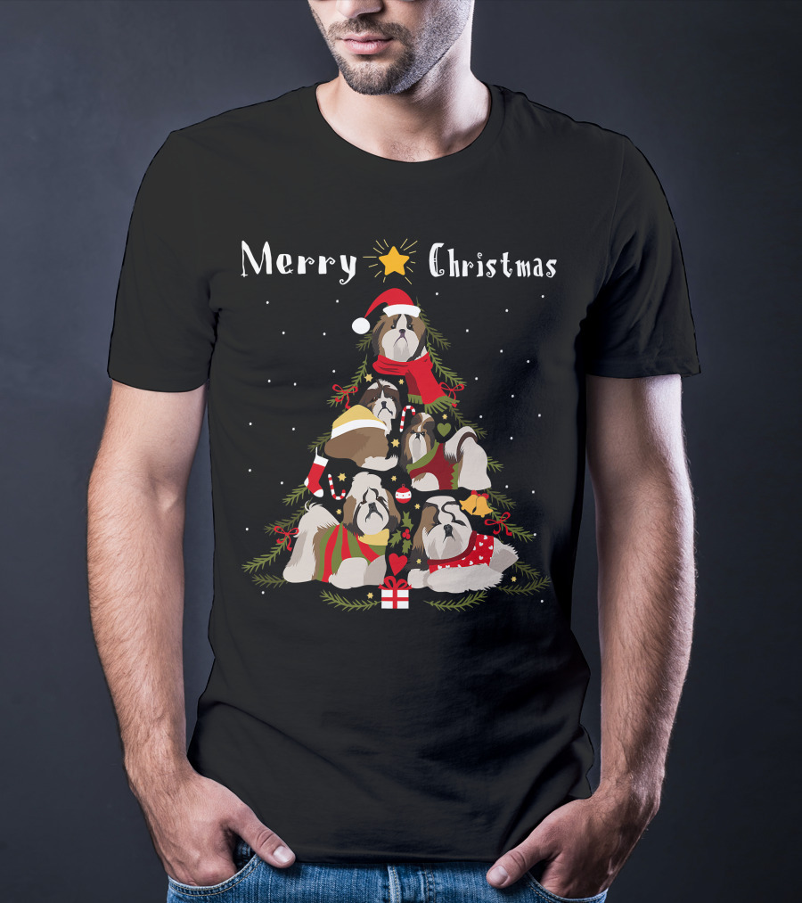 Merry Christmas Shih Tzu Xmas Tree T-Shirt