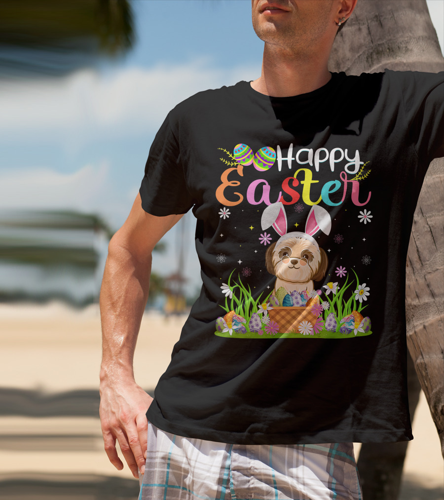 Happy Easter Shih Tzu Dog Bunny Egg Hunting Funny Shih Tzu T-Shirt