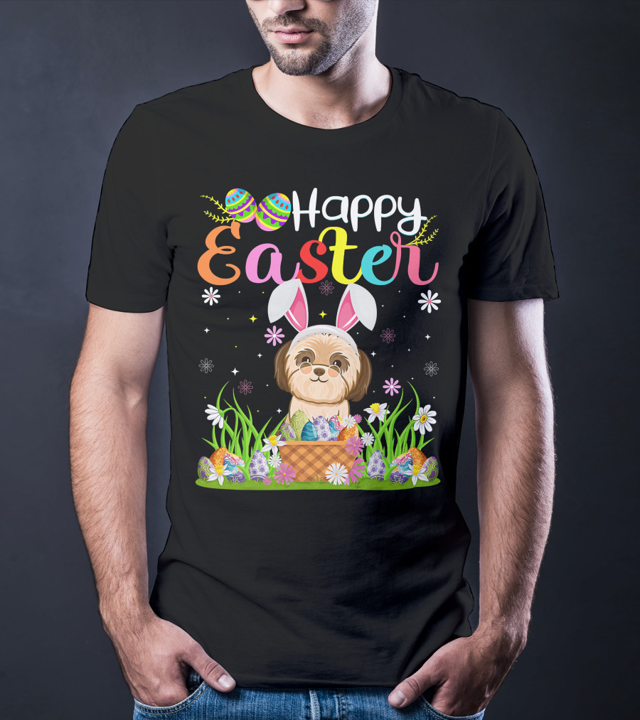 Happy Easter Shih Tzu Dog Bunny Egg Hunting Funny Shih Tzu T-Shirt