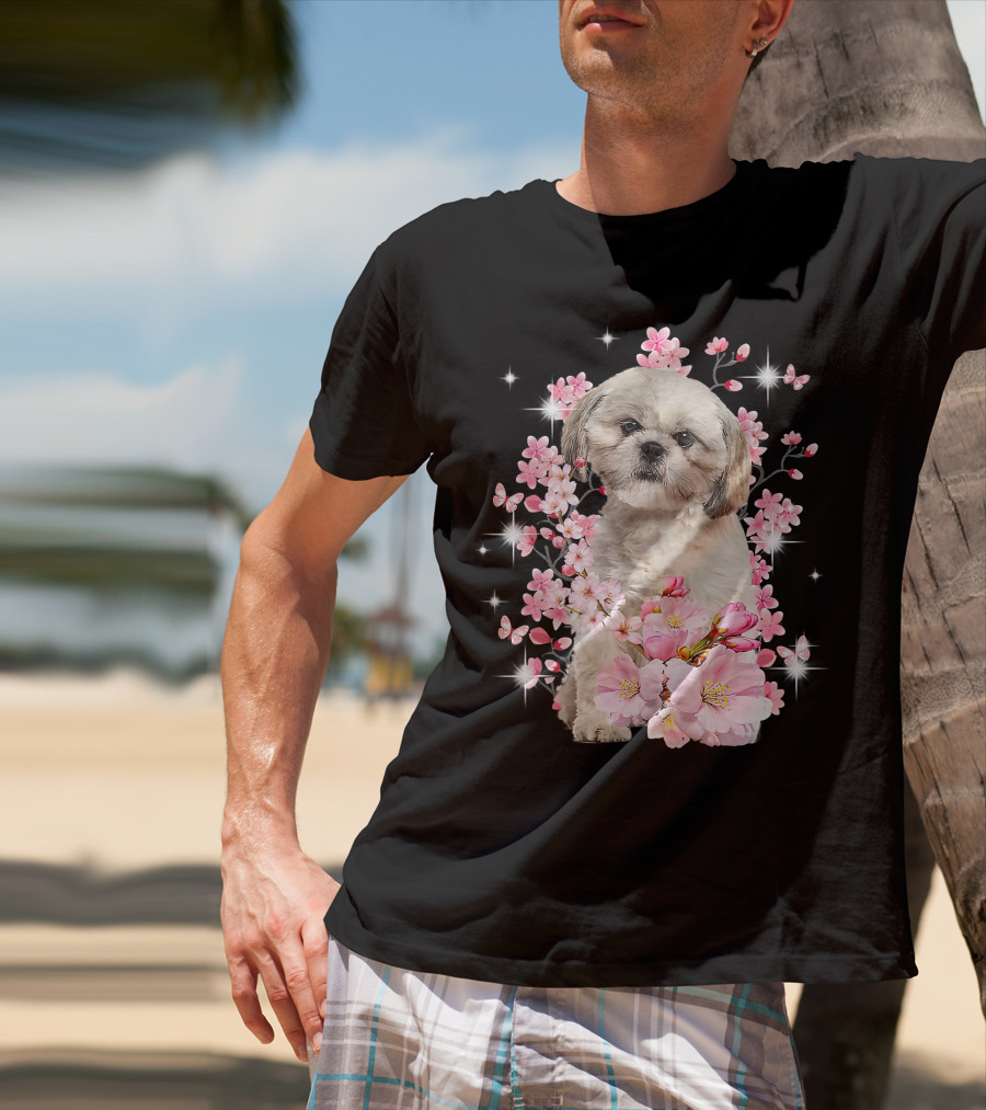 Shih Tzu Dog Sakura Japanese Cherry Blossom T-Shirt