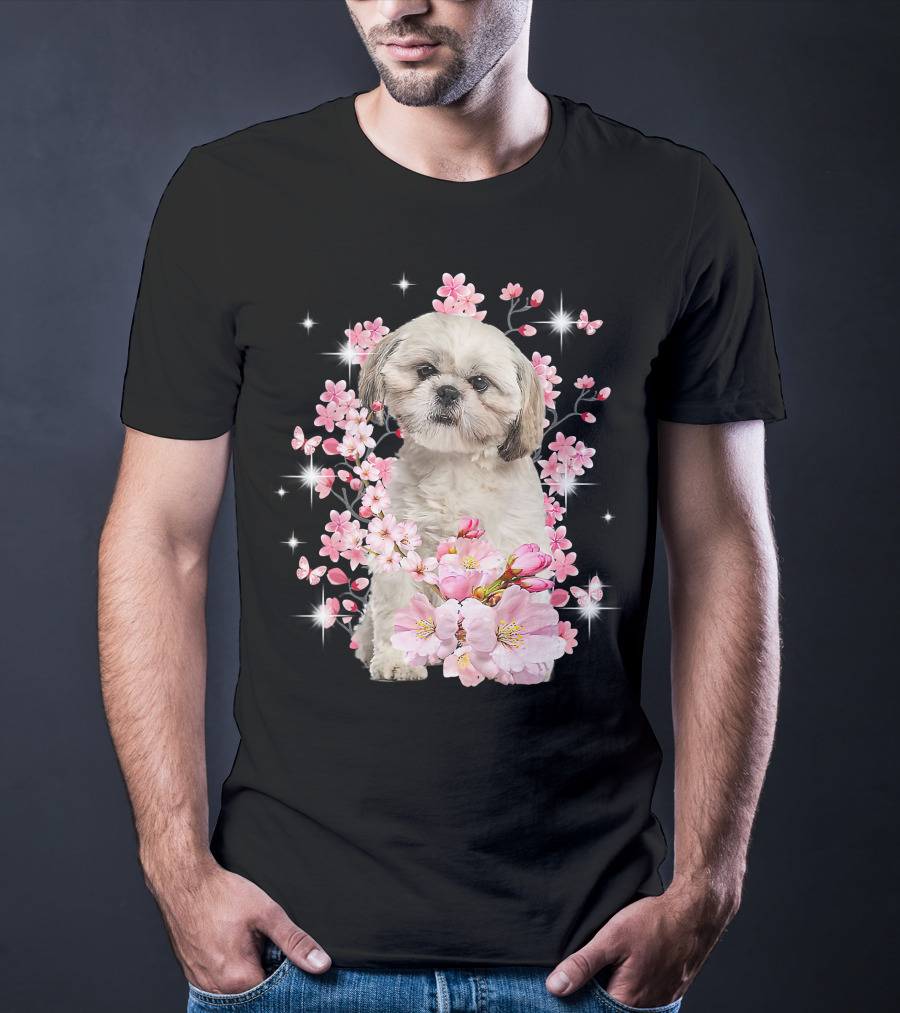 Shih Tzu Dog Sakura Japanese Cherry Blossom T-Shirt