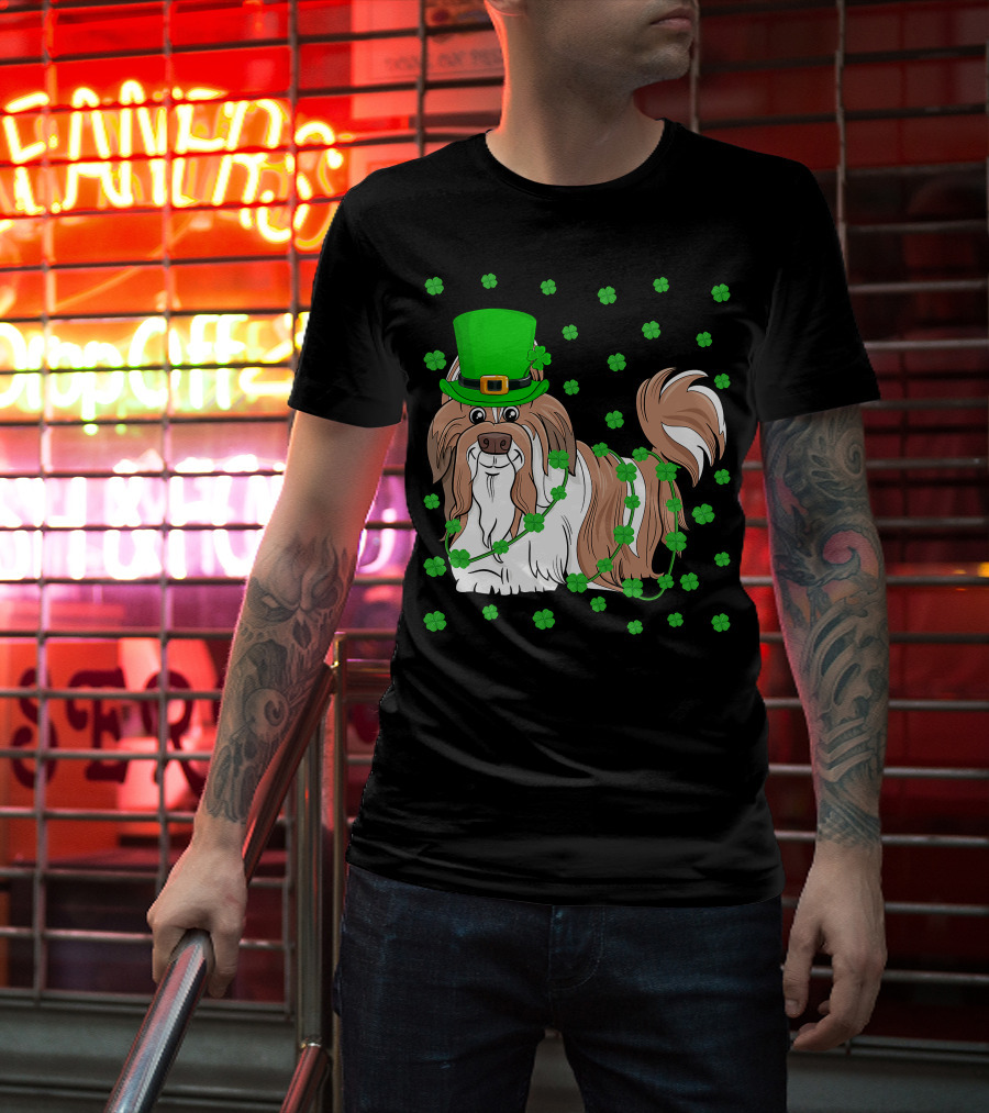 Shih Tzu Dog Lover St. Patrick's Day Leprechaun Hat And Clover T-Shirt