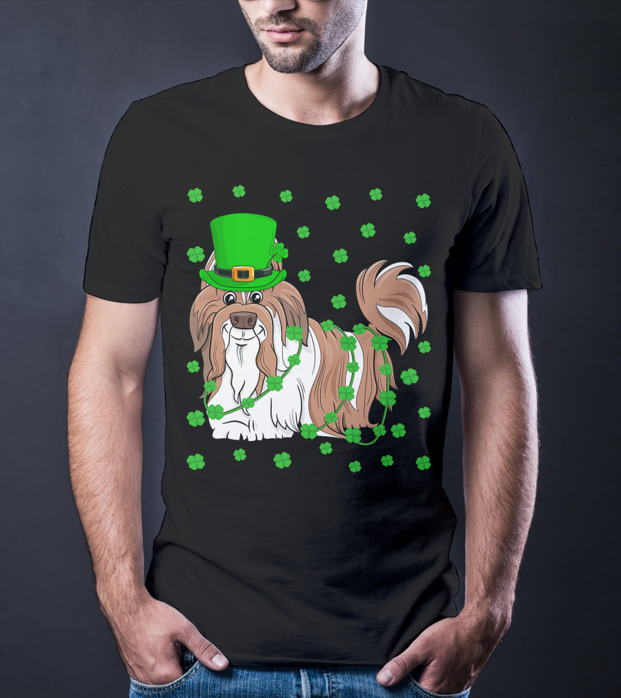 Shih Tzu Dog Lover St. Patrick's Day Leprechaun Hat And Clover T-Shirt