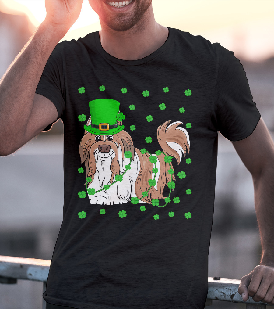 Shih Tzu Dog Lover St. Patrick's Day Leprechaun Hat And Clover T-Shirt
