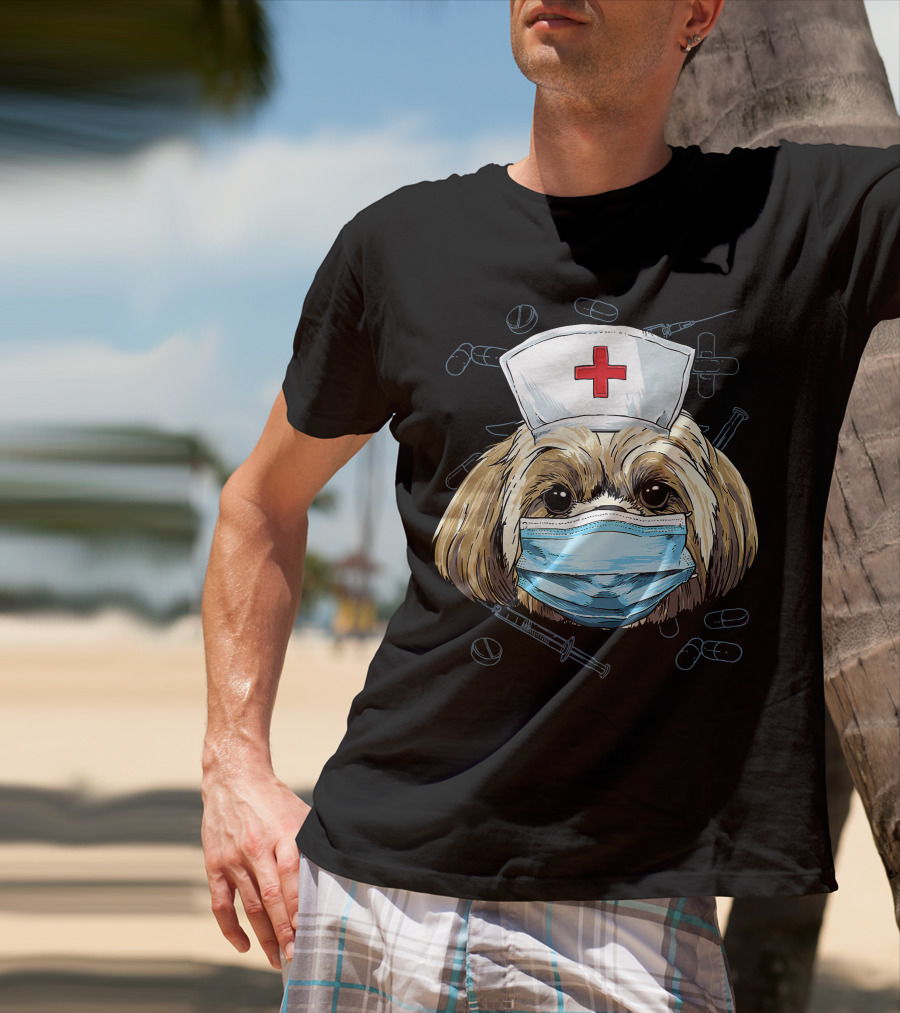 Shih Tzu Nurse RN Graduation Mask Medical T-Shirt