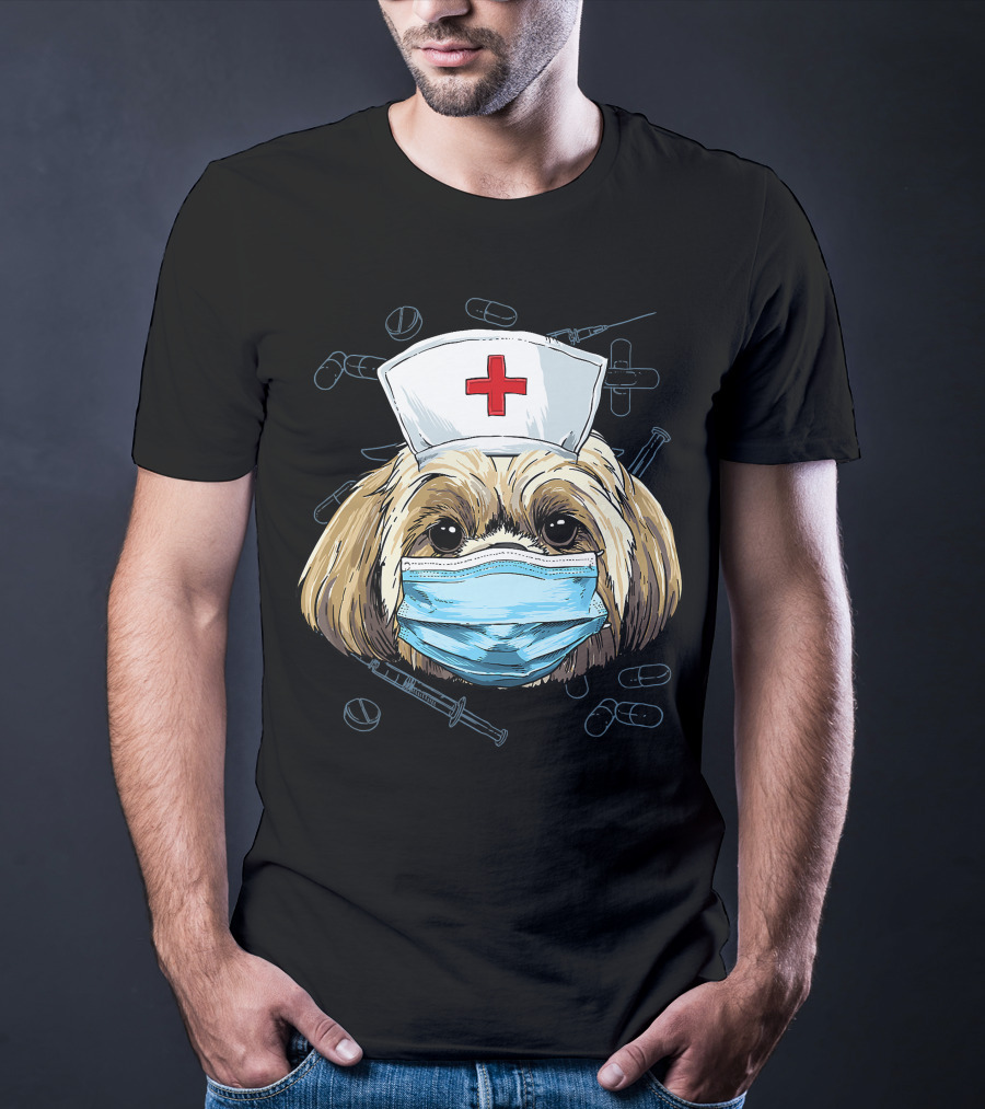 Shih Tzu Nurse RN Graduation Mask Medical T-Shirt