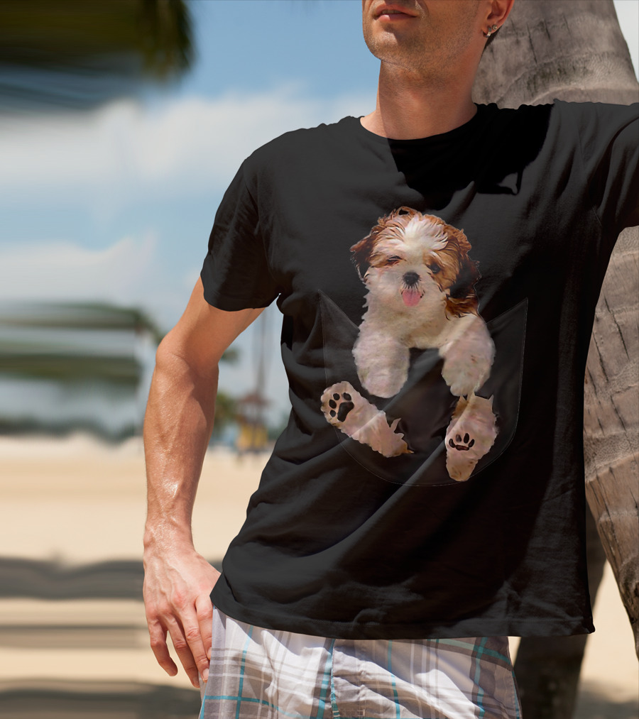 Shih Tzu Dog Pocket Ripper Lover Puppy In Pocket T-Shirt