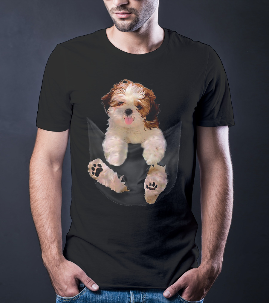 Shih Tzu Dog Pocket Ripper Lover Puppy In Pocket T-Shirt