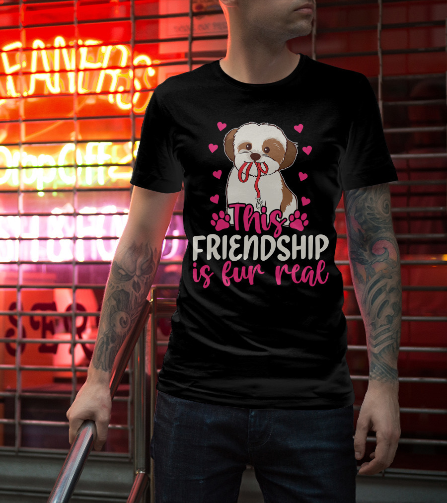 Shih Tzu This Friendship Is Fur Real Funny Dog Lover Hearts And Paws T-Shirt