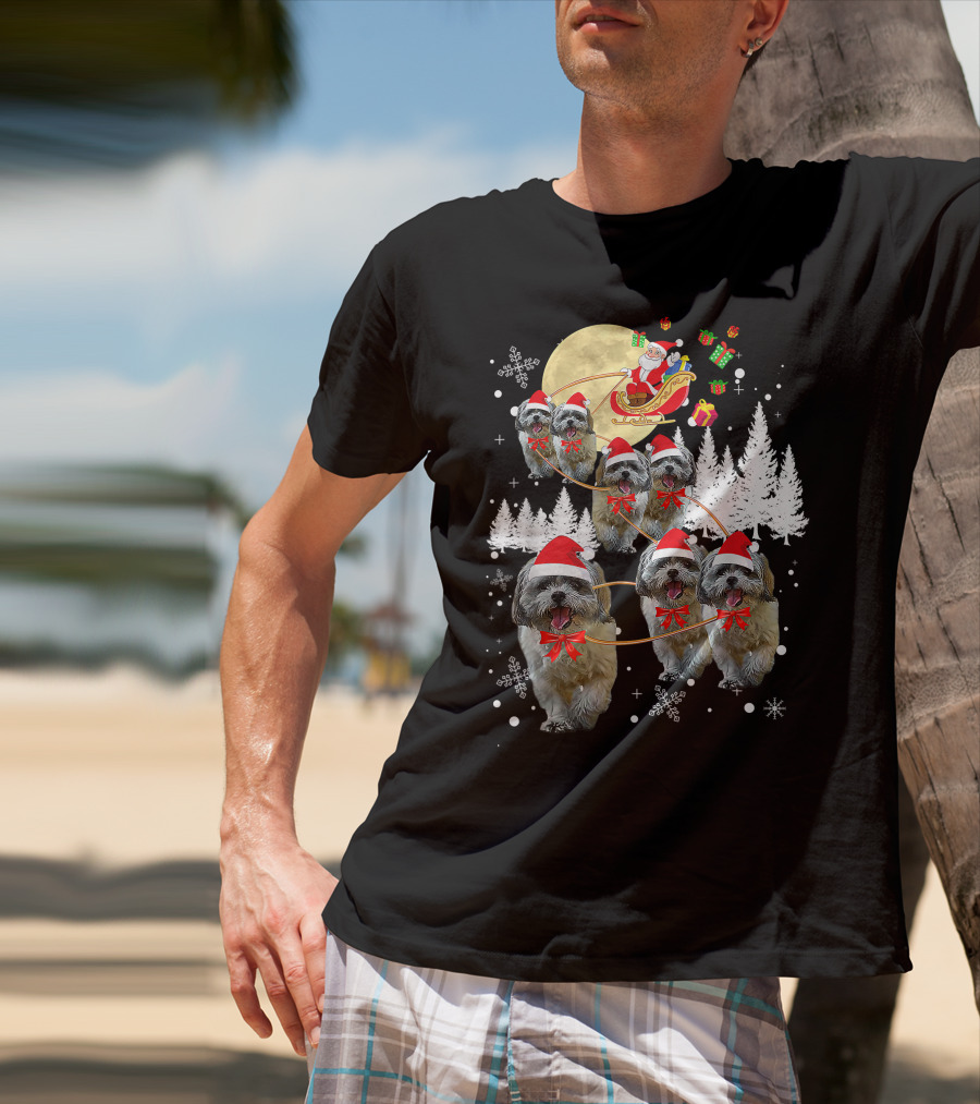 Shih Tzu Christmas Reindeer Moon Santa Dog Fun T-Shirt