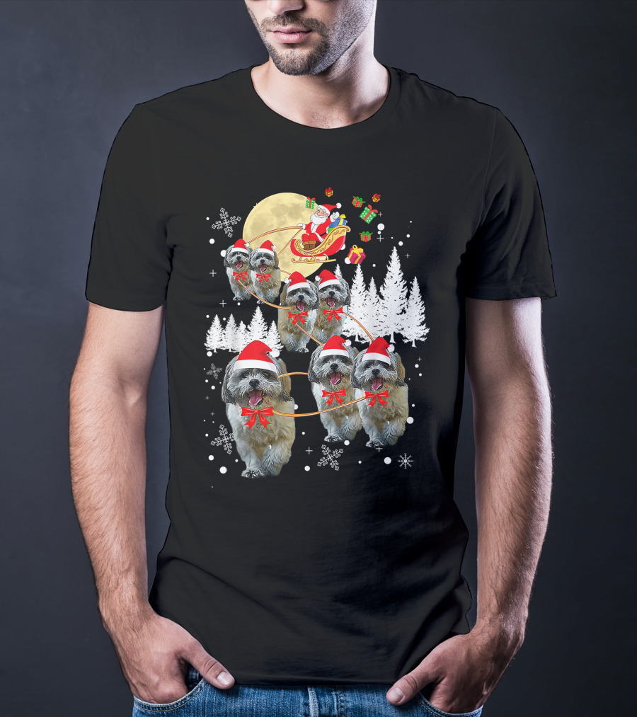 Shih Tzu Christmas Reindeer Moon Santa Dog Fun T-Shirt