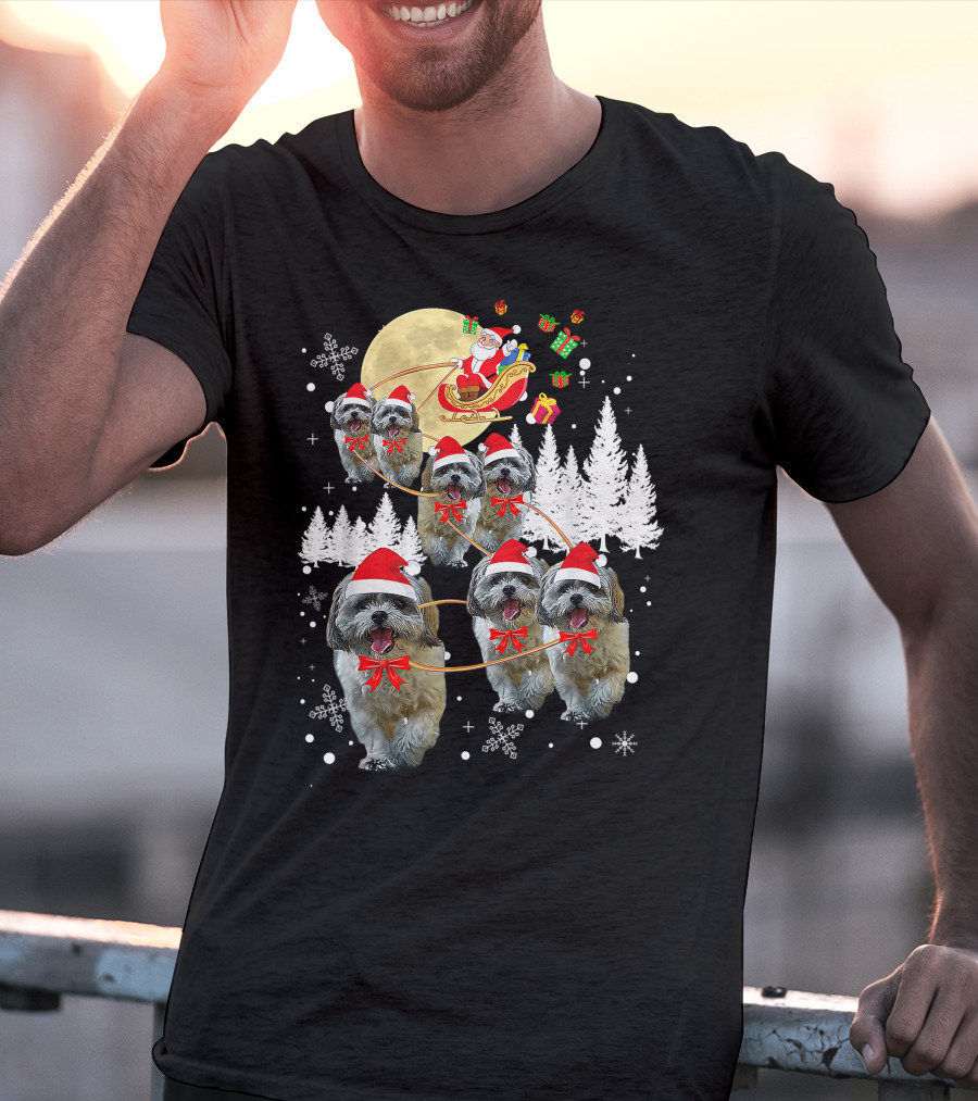 Shih Tzu Christmas Reindeer Moon Santa Dog Fun T-Shirt