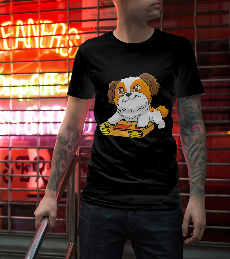 Shih Tzu Kawaii Dog Playing Video Game For Gamers And Dog Lovers T-Shirt