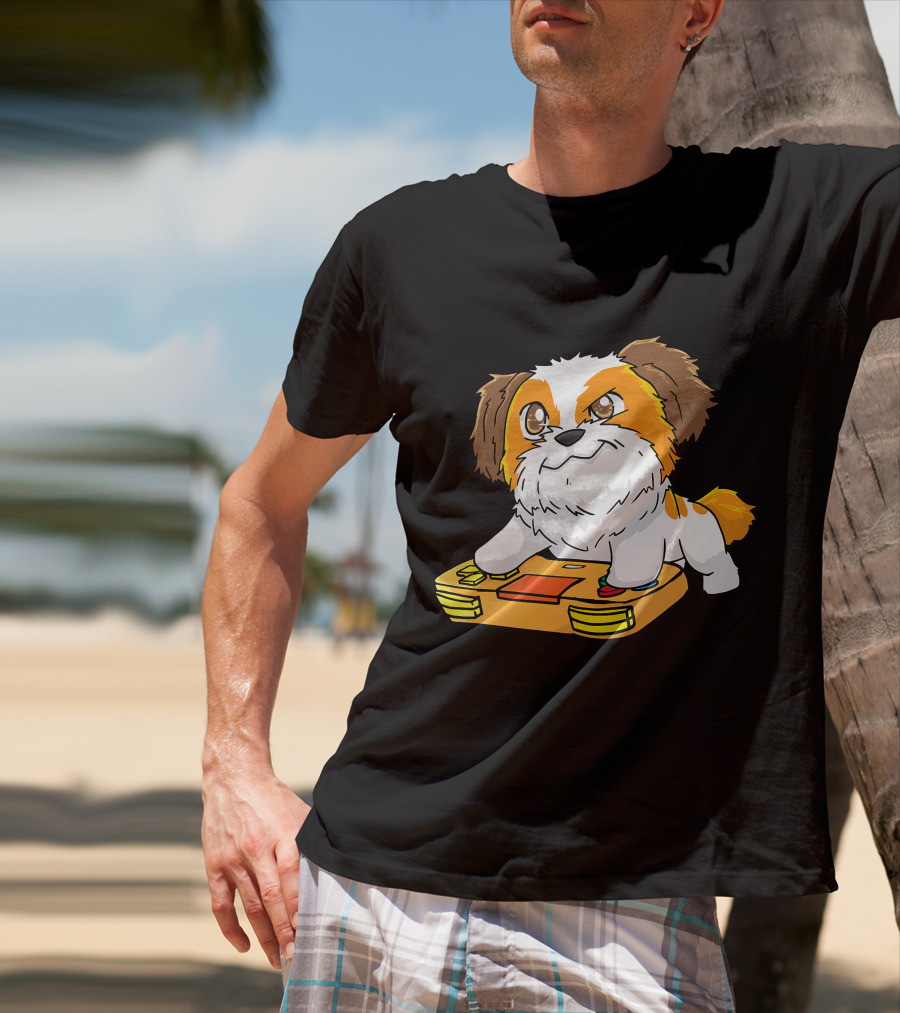 Shih Tzu Kawaii Dog Playing Video Game For Gamers And Dog Lovers T-Shirt