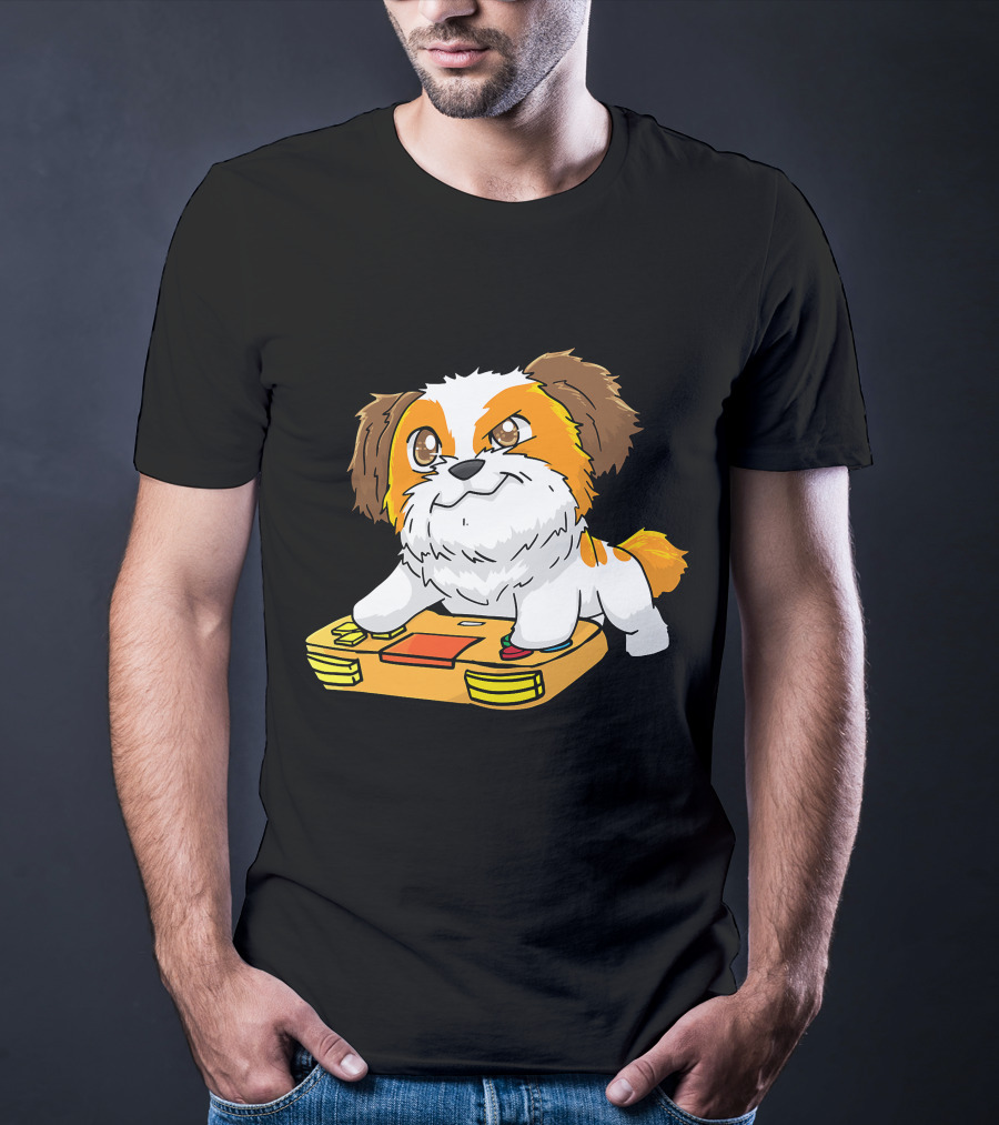 Shih Tzu Kawaii Dog Playing Video Game For Gamers And Dog Lovers T-Shirt