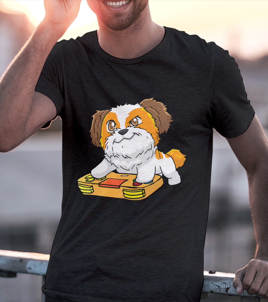 Shih Tzu Kawaii Dog Playing Video Game For Gamers And Dog Lovers T-Shirt