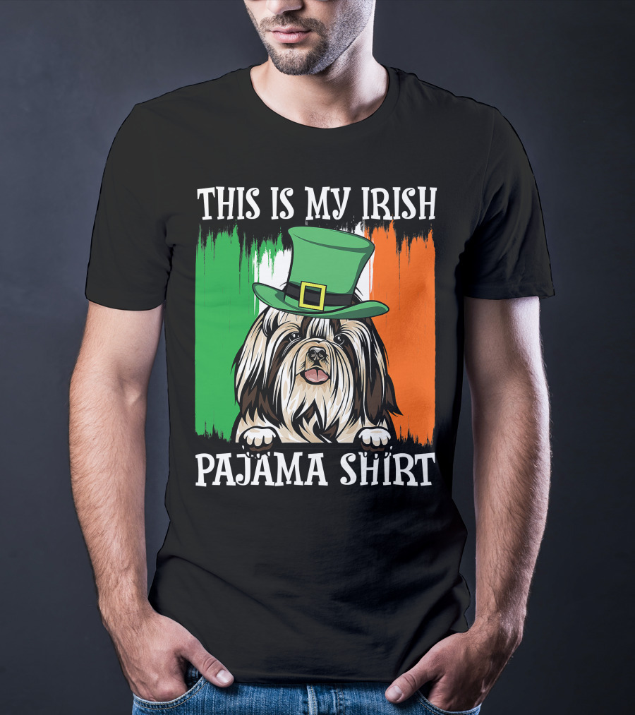 St Patrick's Day Shih Tzu Irish Flag Hat Pajama Vibe T-Shirt