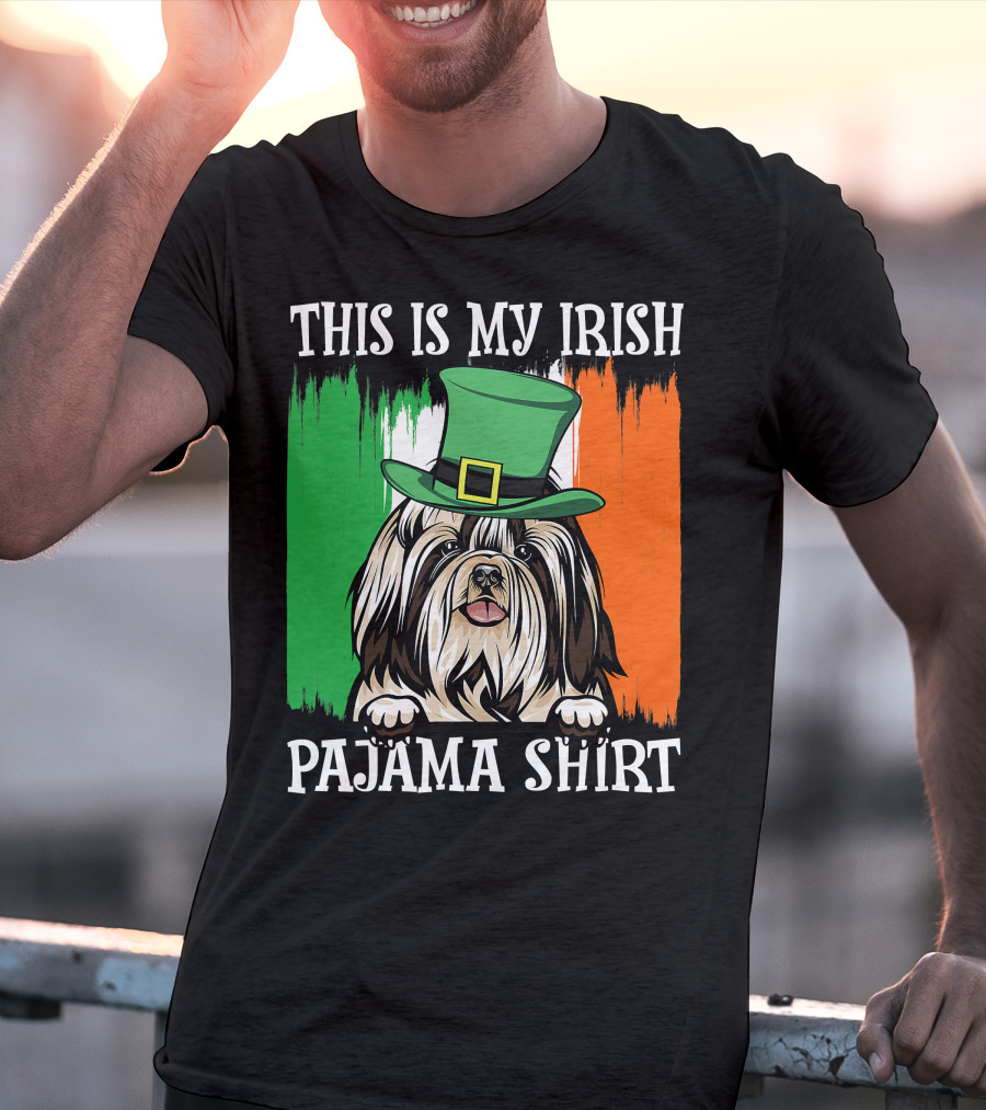St Patrick's Day Shih Tzu Irish Flag Hat Pajama Vibe T-Shirt