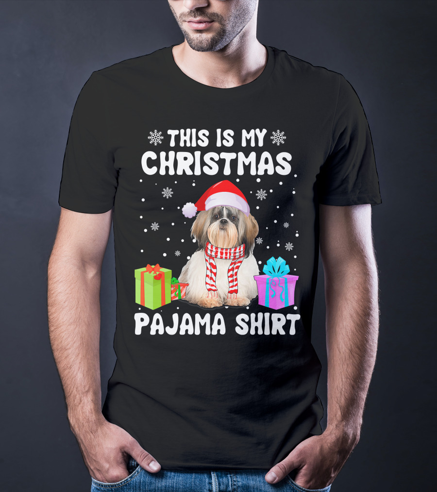 This Is My Christmas Shih Tzu Dog Pajama Puppy Love Santa Hat Presents T-Shirt