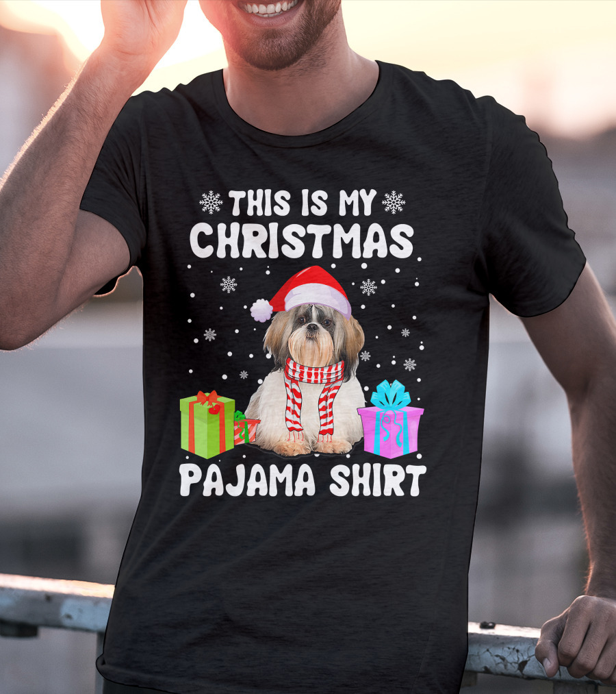 This Is My Christmas Shih Tzu Dog Pajama Puppy Love Santa Hat Presents T-Shirt