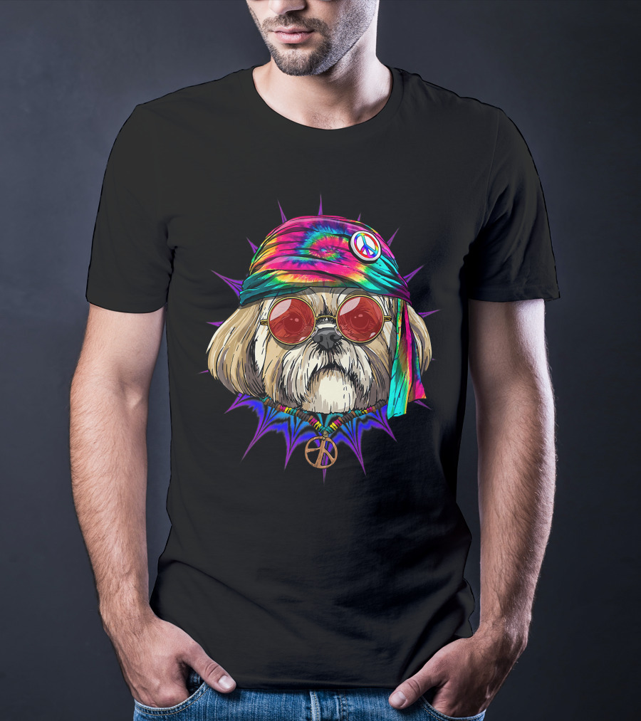Tie Dye Hippie Shih Tzu Peace Love Hippiness Dog T-Shirt