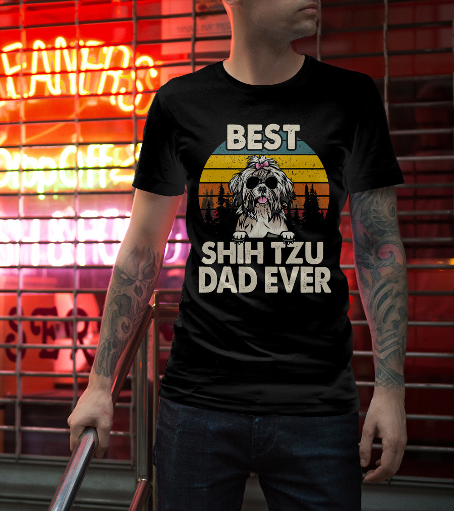 Best Shih Tzu Dad Ever Vintage Retro T-Shirt