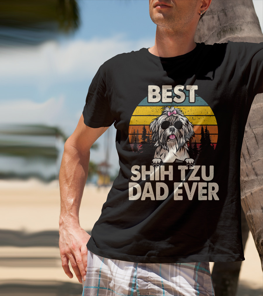Best Shih Tzu Dad Ever Vintage Retro T-Shirt