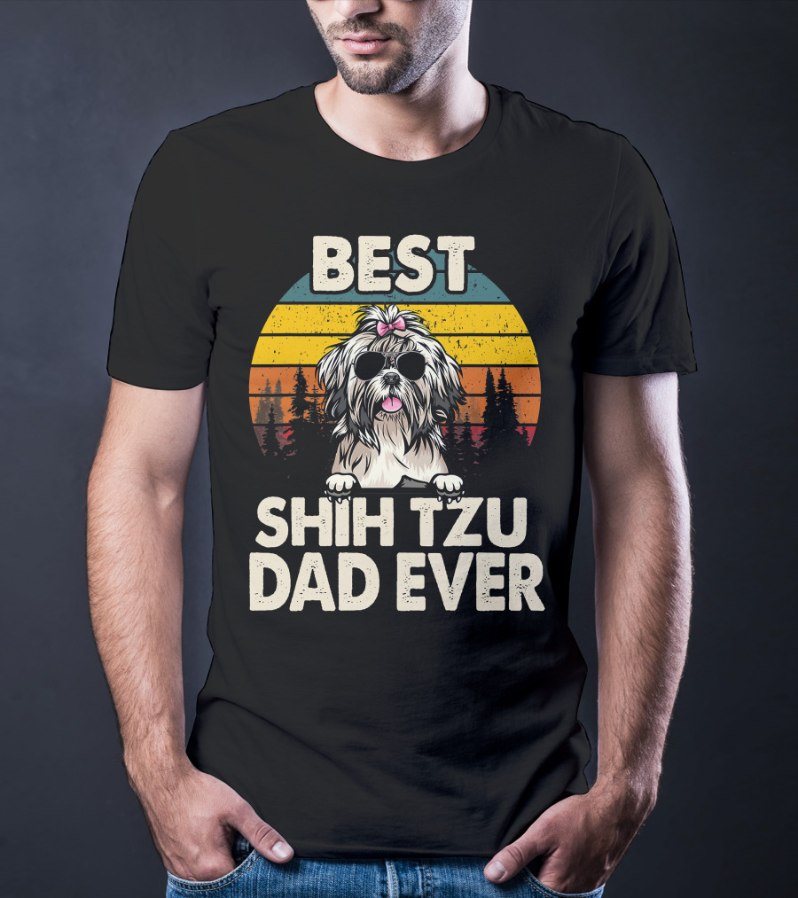 Best Shih Tzu Dad Ever Vintage Retro T-Shirt