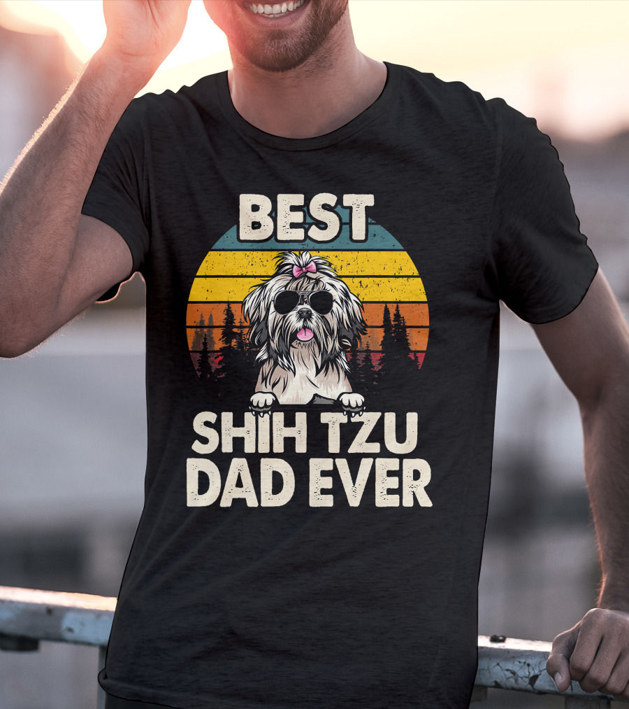 Best Shih Tzu Dad Ever Vintage Retro T-Shirt
