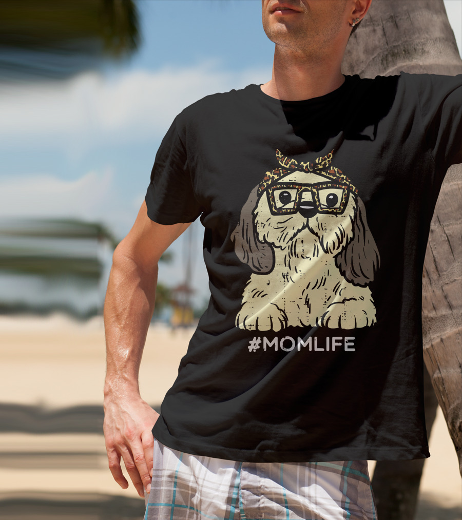 Shih Tzu Leopard Bandana Glasses #MomLife Mothers T-Shirt