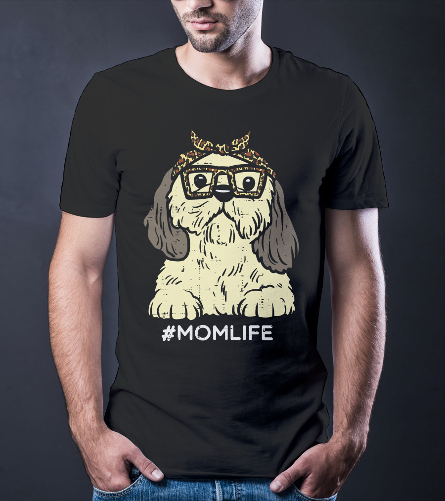 Shih Tzu Leopard Bandana Glasses #MomLife Mothers T-Shirt