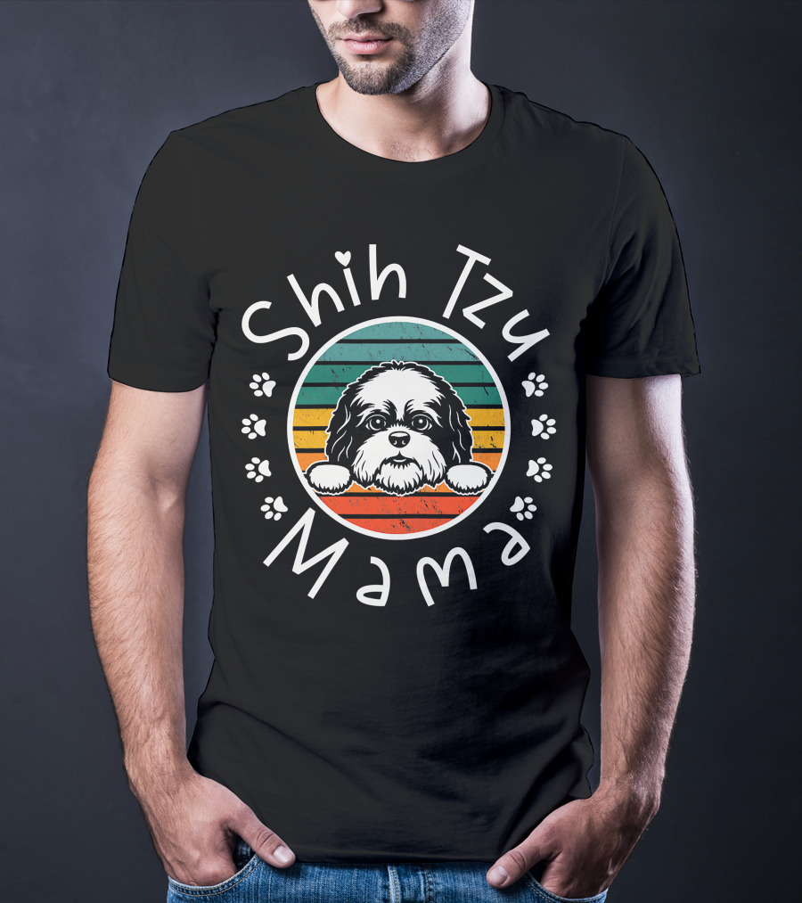 Shih Tzu Mama Vintage Style Shih Tzu Lover T-Shirt
