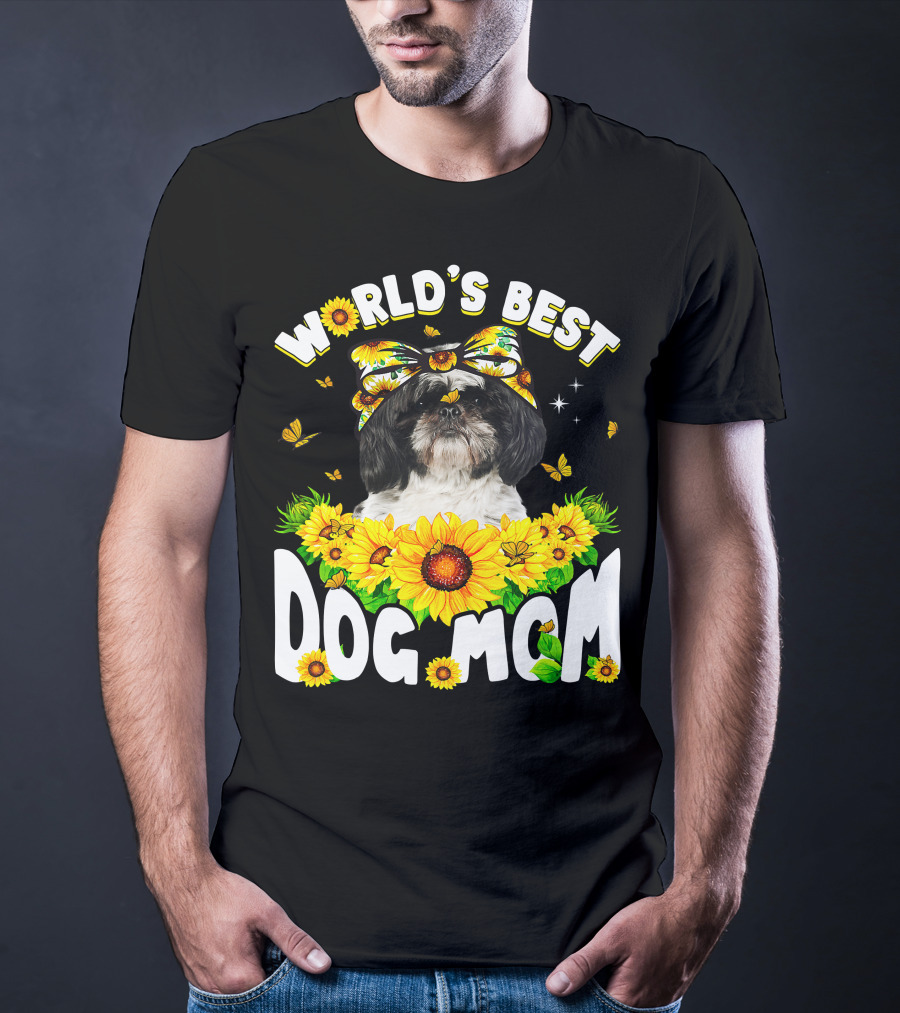 World's Best Shih Tzu Dog Mom Sunflowers And Butterflies T-Shirt