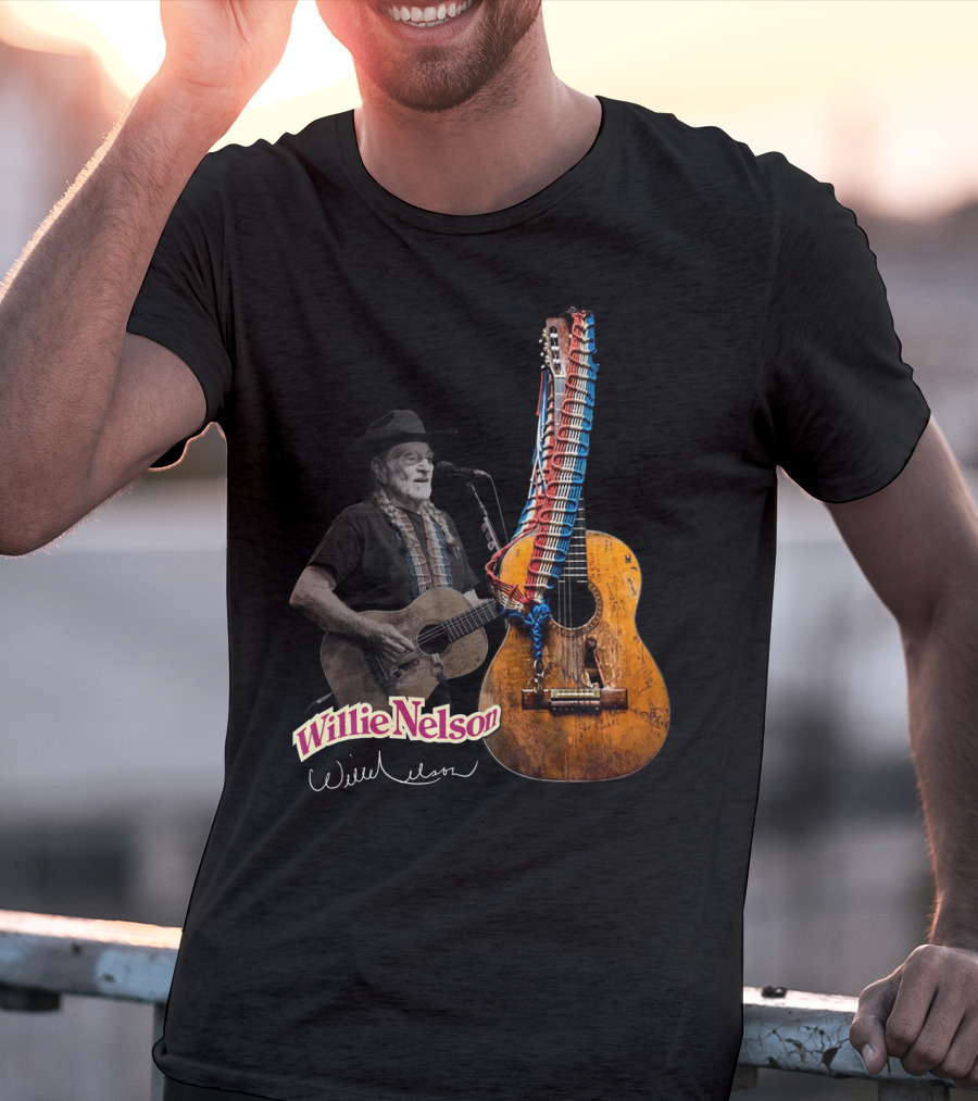 Willie Nelson Signature Guitar And Image T-Shirt