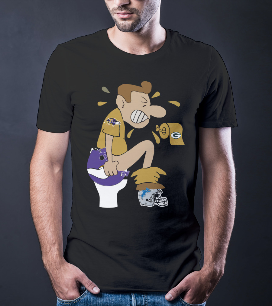 Baltimore Ravens Toilet Humor With Green Bay Packers And Detroit Lions Football Rivalry T-Shirt