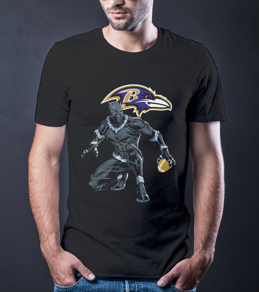 Baltimore Ravens Panther Crouching With Football T-Shirt