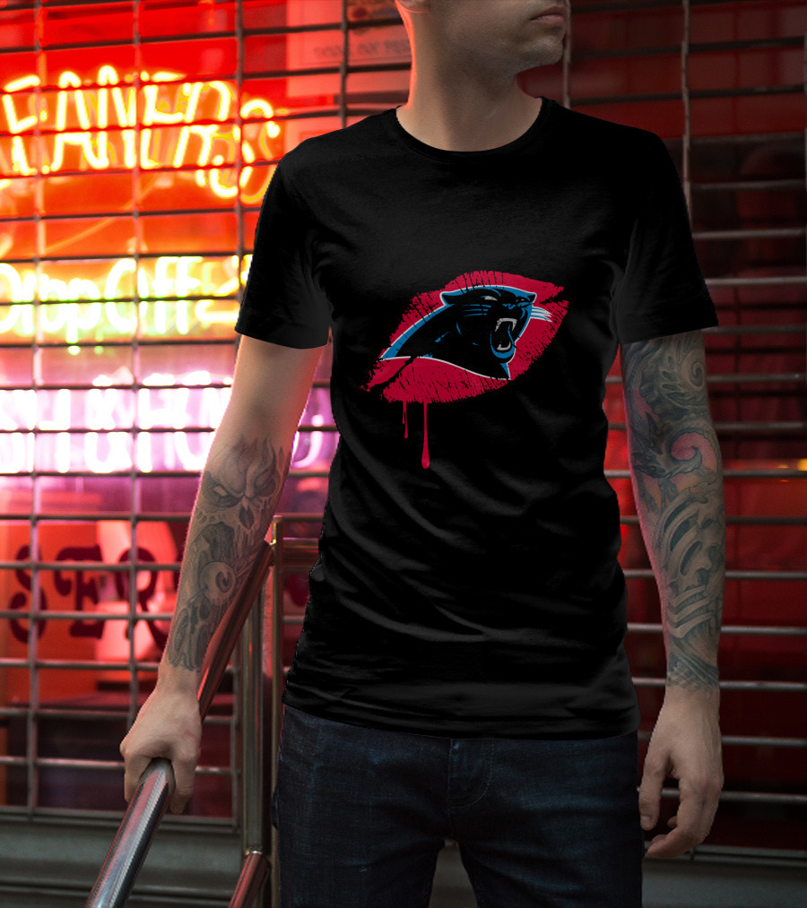 Carolina Panthers Logo With Red Lip Print T-Shirt