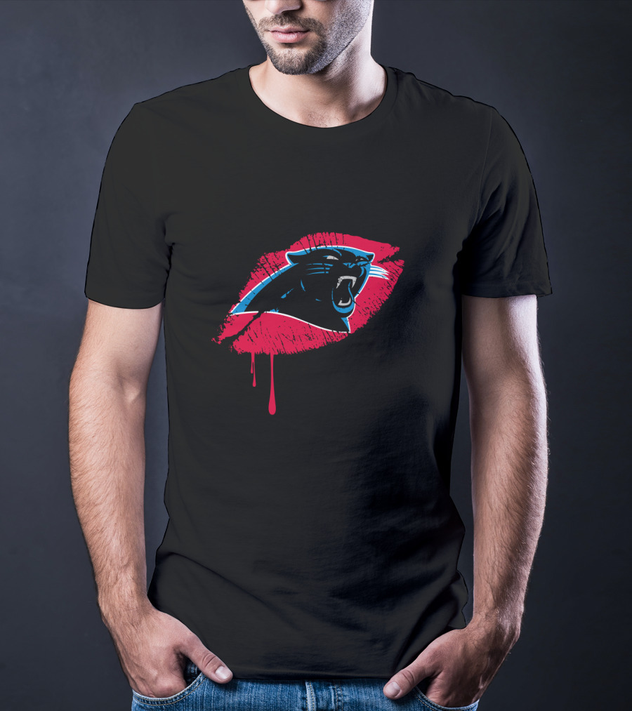 Carolina Panthers Logo With Red Lip Print T-Shirt
