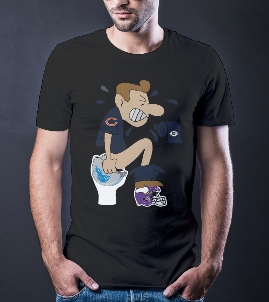 Chicago Bears Fan Humor Rival Teams Toilet Cartoon T-Shirt